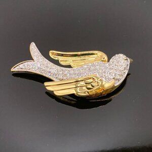 Nolan Miller Pave Bird Glamour Collection Brooch Pin Clear Crystal Gold EUC J746